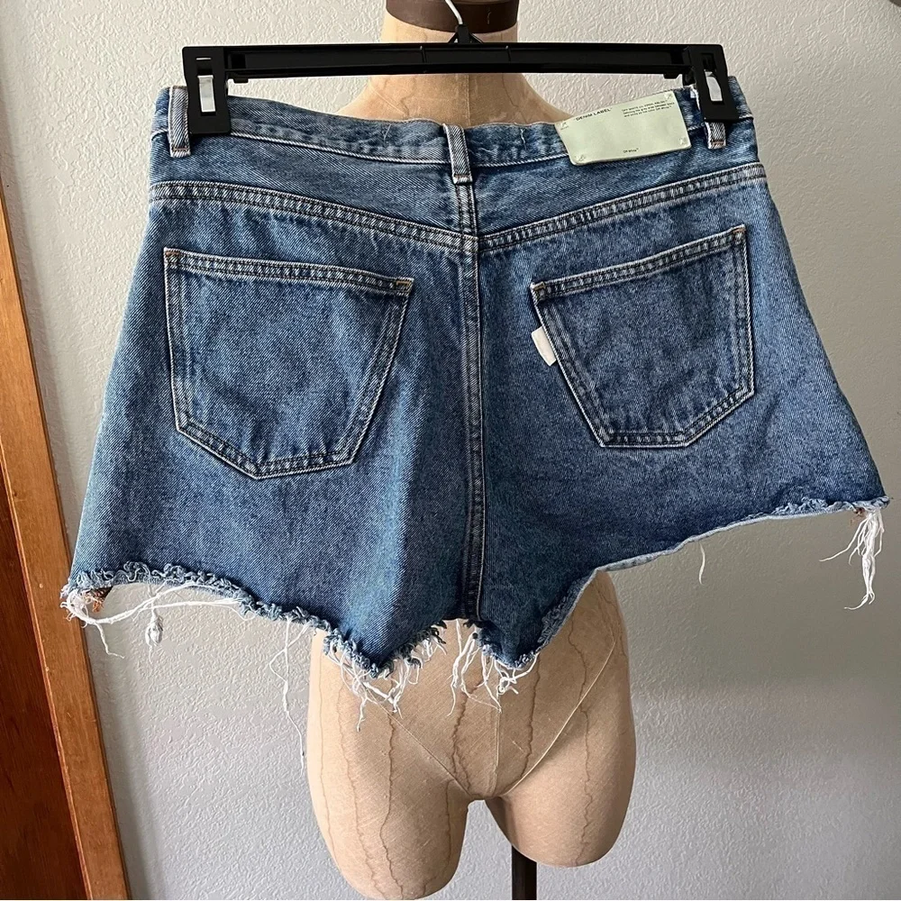 OFF-WHITE Main Label Blue Denim Shorts sz 28 Rose Stripe Virgil Abloh